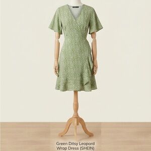 SHEIN Light Green Ditsy Wrap Midi Dress